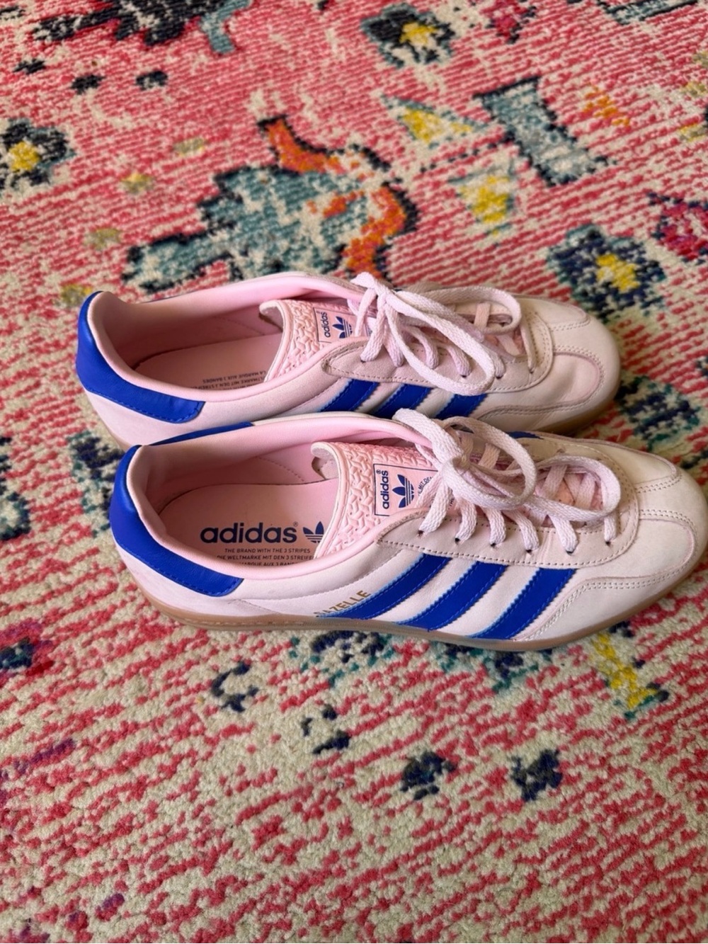 adidas gazelle Women's Pink Sneakers with Blue Stripes and Pink Lining